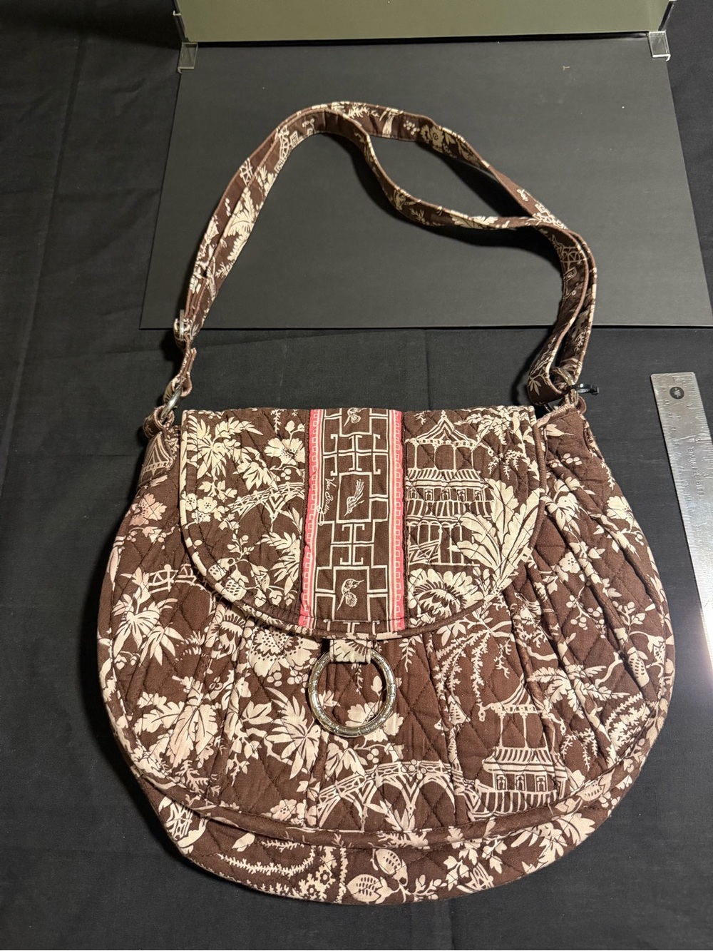 Vera Bradley Quilted Brown Floral Crossbody Bag with Accent Trim